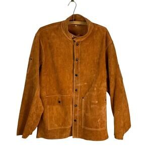 Welding Jacket Suede Leather Orange Mens Size L Utility Workwear